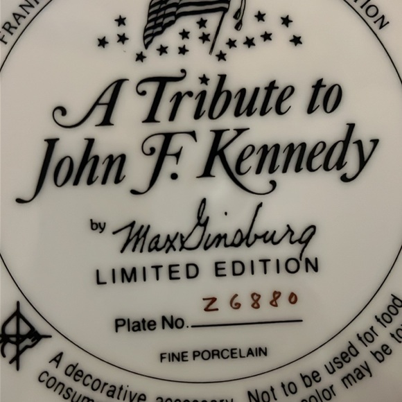 John F. Kennedy Limited Edition Plate Franklin Mint Heirloom Max Ginsburg - Picture 4 of 7